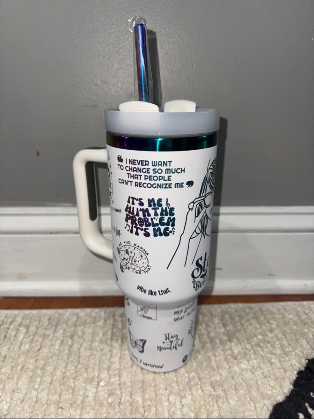 Taylor Swift Eras Tour Stainless Steel Tumbler White Iridescent graphics -NEW!